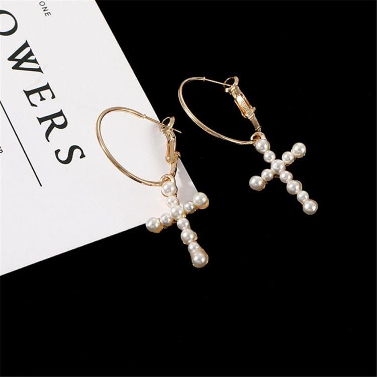 Vintage Cross Pearl Earrings For Women