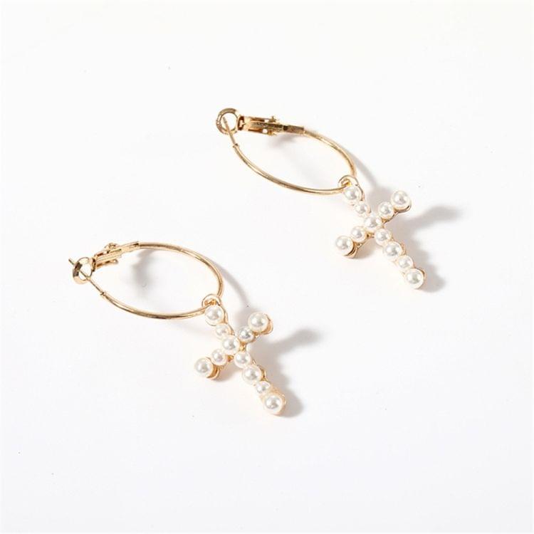 Vintage Cross Pearl Earrings For Women