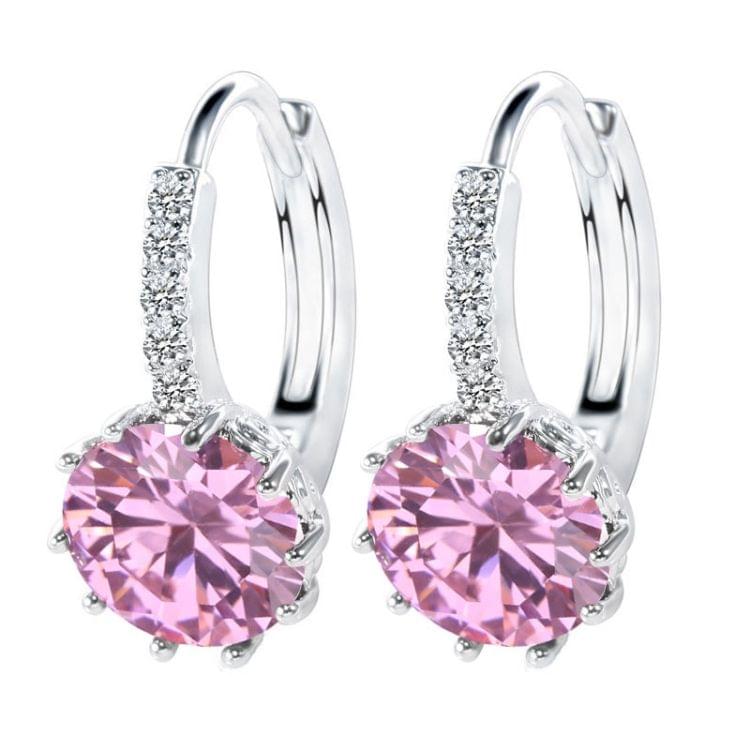 925 Sterling Silver Women Shiny Shape Micro-inserts Zircon Earrings(Pink)