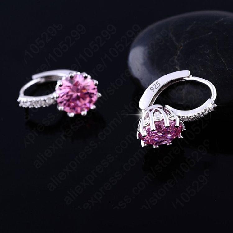 925 Sterling Silver Women Shiny Shape Micro-inserts Zircon Earrings(Pink)