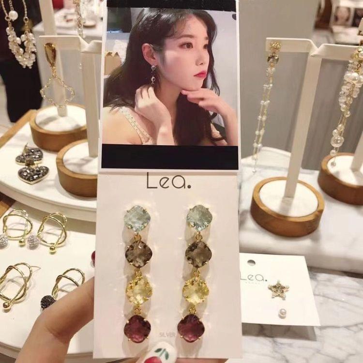 Colorful Square Crystal Long Earrings For Women