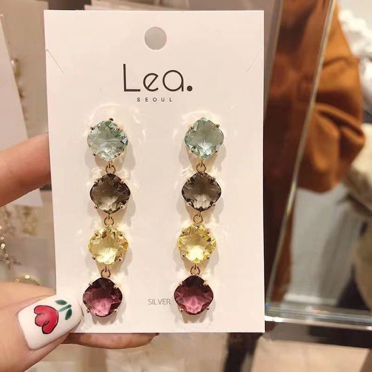 Colorful Square Crystal Long Earrings For Women