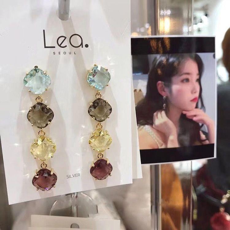 Colorful Square Crystal Long Earrings For Women