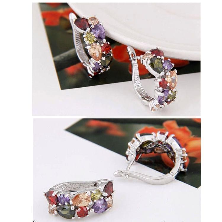 1 Pair Colorful Zircon Earrings Stud Jewelry For Women And Girls(Silver)