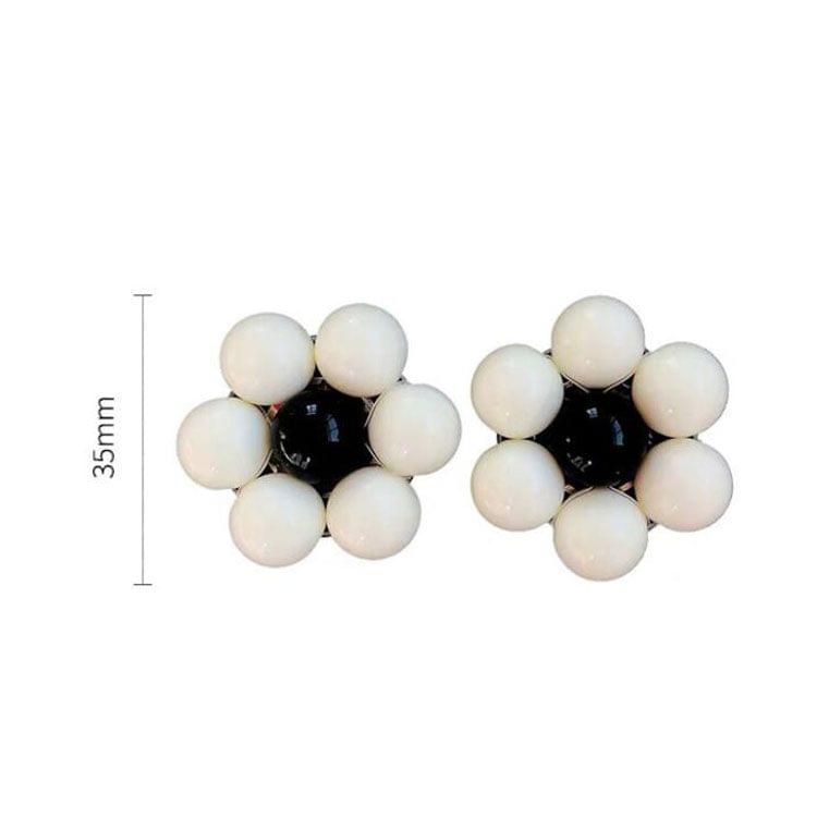 Fashion Acrylic Black and White Beaded Flower Stud Earring(Black Clip Earring)