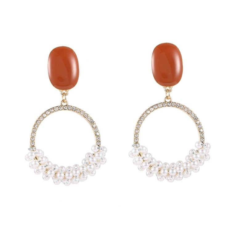 925 Silver Temperament Pearl Rhinestone Round Long Earring for Women(Stud Earring)