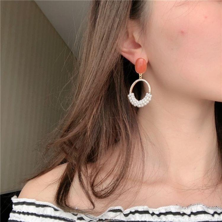 925 Silver Temperament Pearl Rhinestone Round Long Earring for Women(Stud Earring)