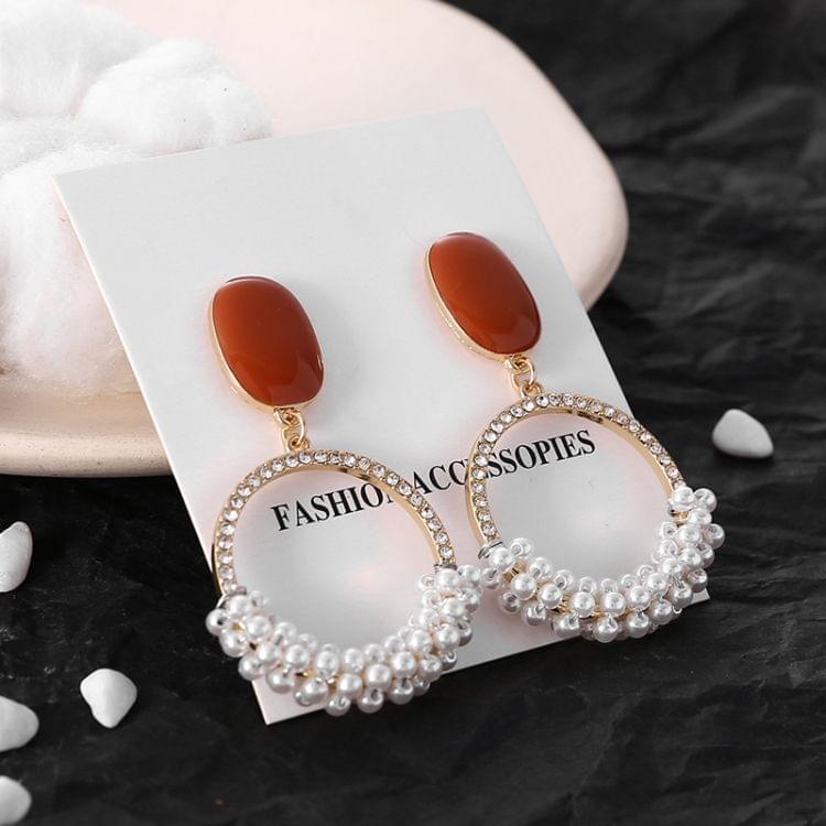 925 Silver Temperament Pearl Rhinestone Round Long Earring for Women(Stud Earring)