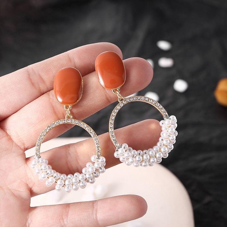 925 Silver Temperament Pearl Rhinestone Round Long Earring for Women(Stud Earring)