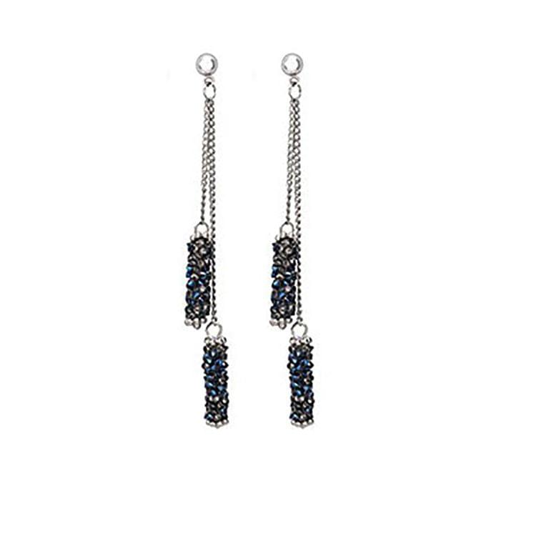 Fashion Personality Temperament Blue Crystal Tassel Earrings