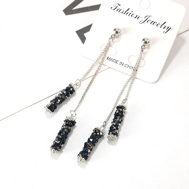 Fashion Personality Temperament Blue Crystal Tassel Earrings