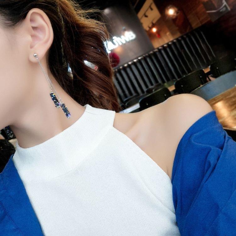 Fashion Personality Temperament Blue Crystal Tassel Earrings