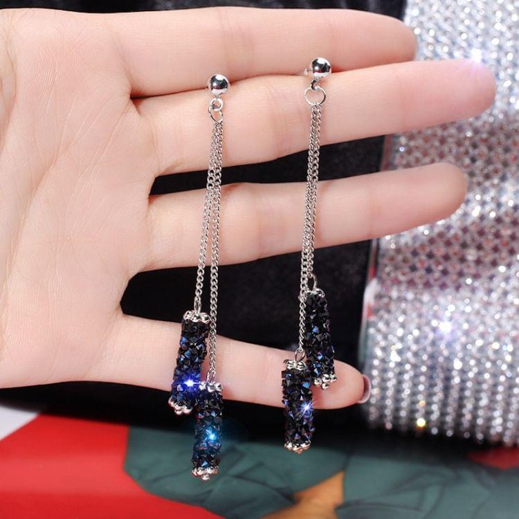 Fashion Personality Temperament Blue Crystal Tassel Earrings