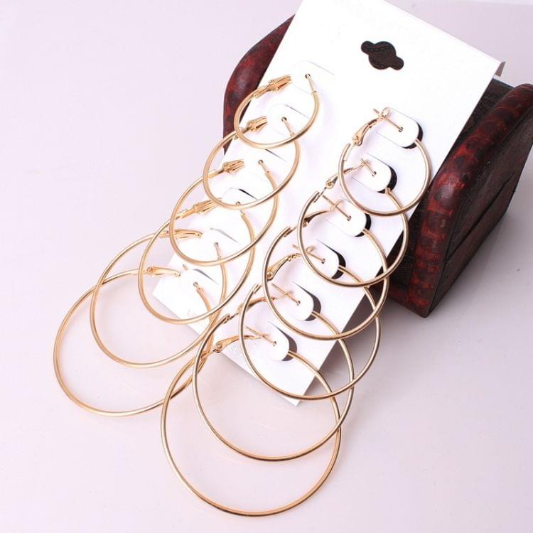 6 Pairs/Set Women Steampunk Fashion Circle Hoop Earrings(Glod)