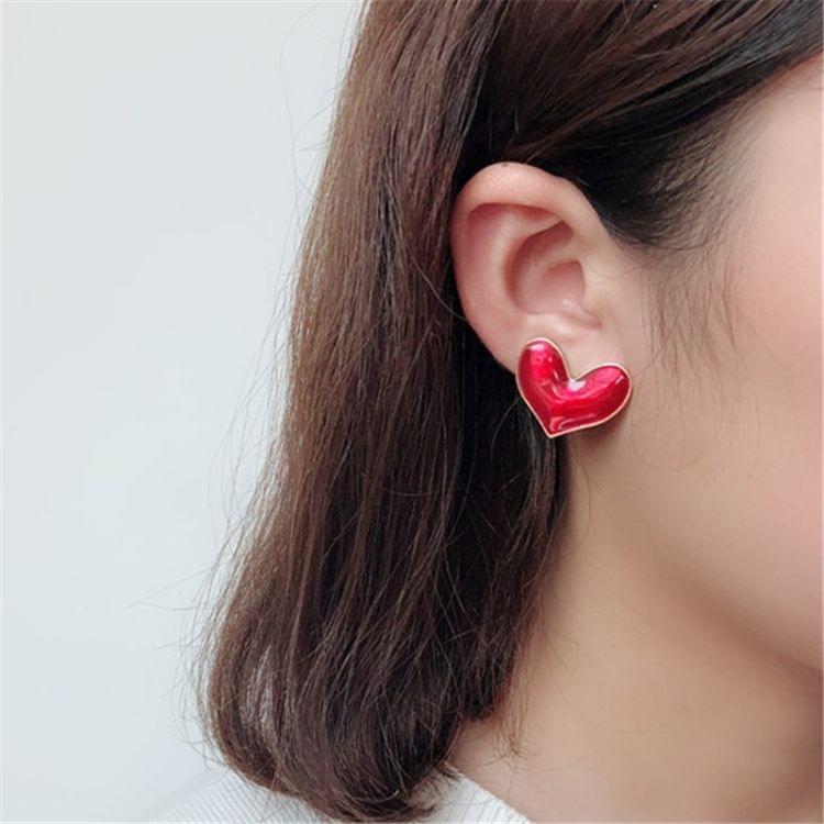 Fashion Vintage Temperament Transparent Glaze Heart Shape Stud Earrings for Women(Clip Earring)