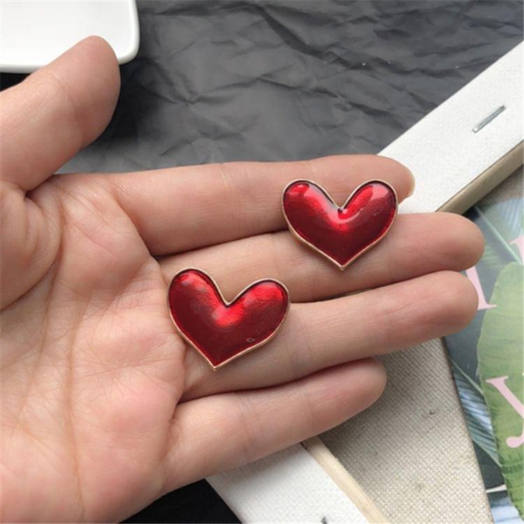 Fashion Vintage Temperament Transparent Glaze Heart Shape Stud Earrings for Women(Clip Earring)