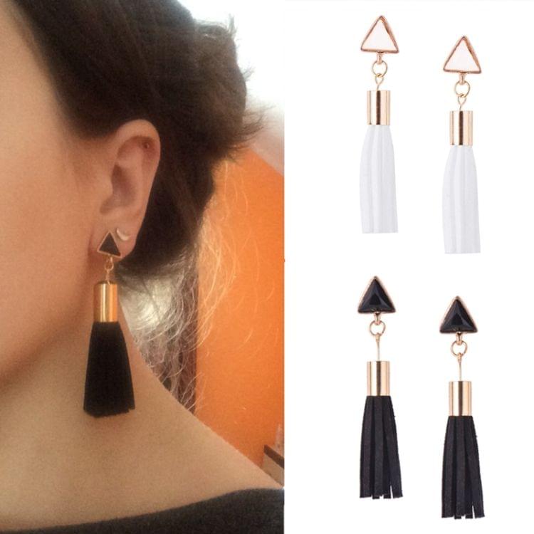 2 PCS Exaggerated Temperament Metal Triangle Retro Leather Tassel Earrings, Metal Color:White