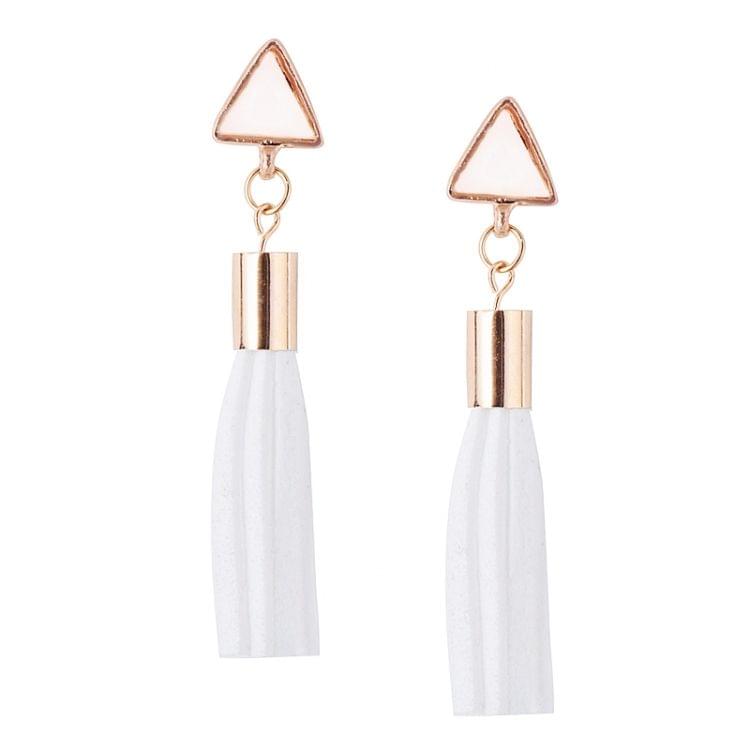 2 PCS Exaggerated Temperament Metal Triangle Retro Leather Tassel Earrings, Metal Color:White