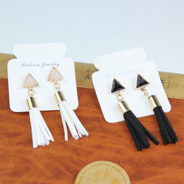 2 PCS Exaggerated Temperament Metal Triangle Retro Leather Tassel Earrings, Metal Color:White