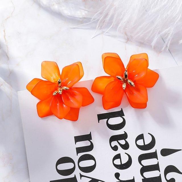 925 Silver Pin Hyperbole Acrylic Big Flower Earrings for Women(Orange)