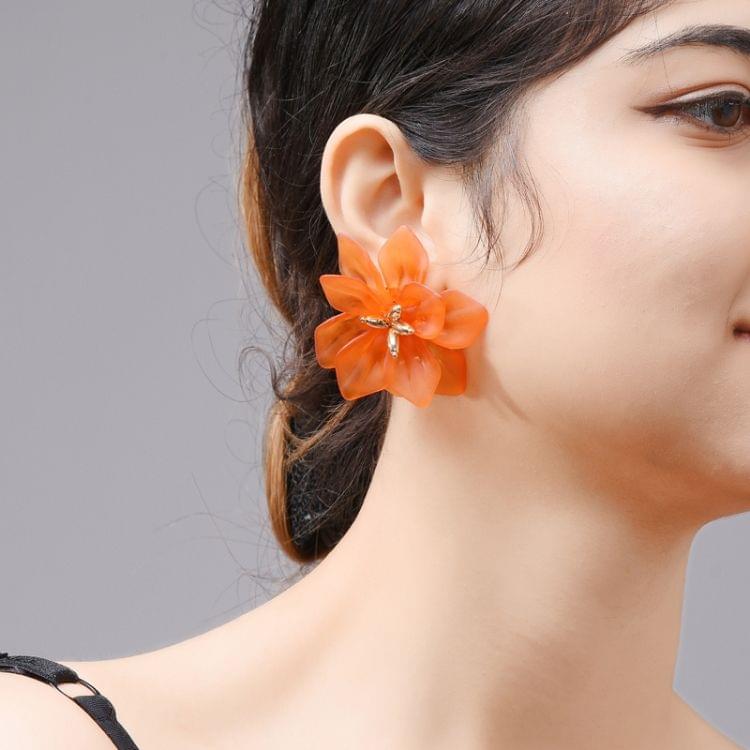 925 Silver Pin Hyperbole Acrylic Big Flower Earrings for Women(Orange)