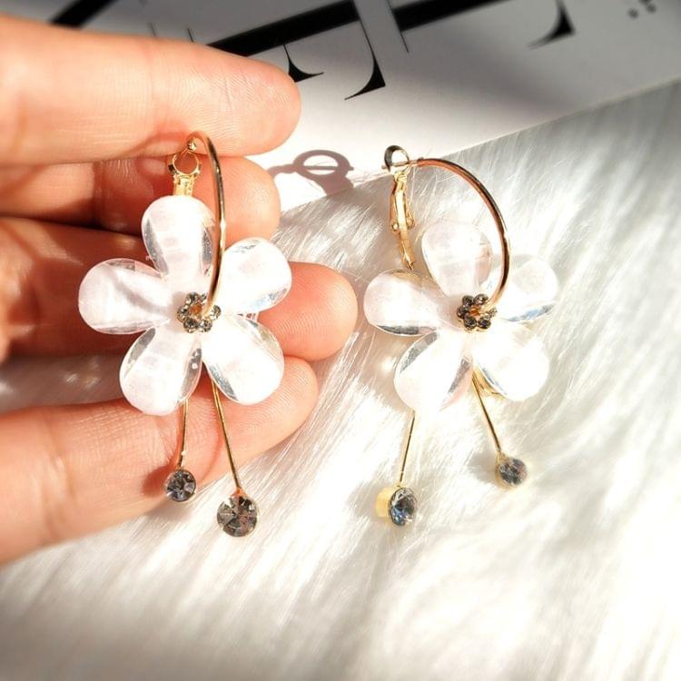 1 Pair Women Petal Acrylic Zircon Tassel Transparent Earrings