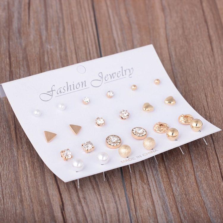 12 Pair Sets Assorted Multiple Stud Earrings Jewelry Set with Card for Women and Girls(Gold)