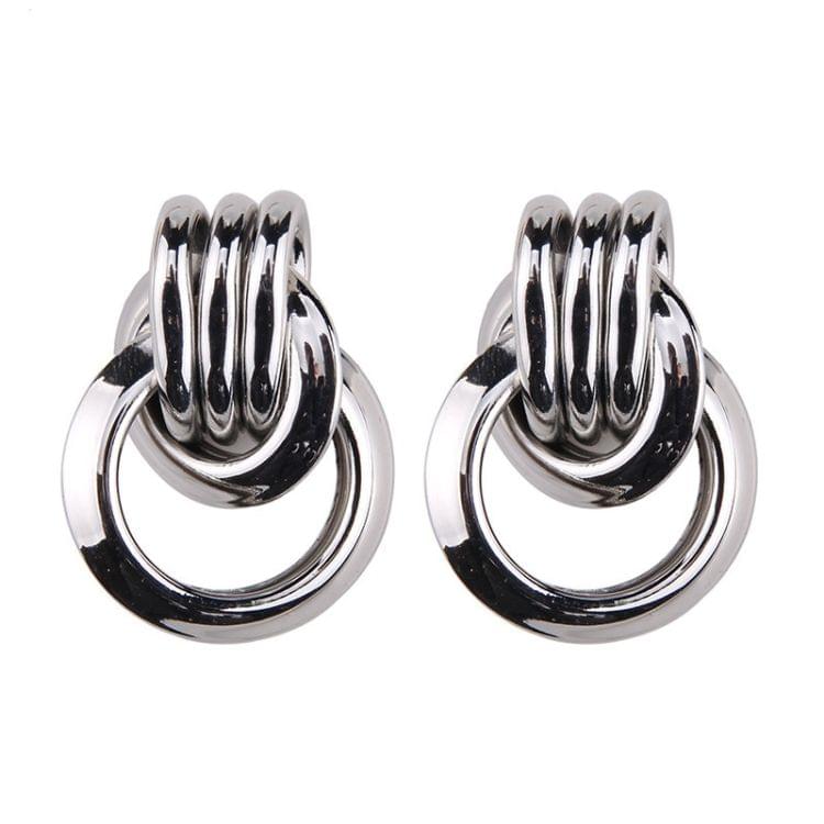 Vintage Trendy Punk Metal Circle Stud Earring for Women(Silver )