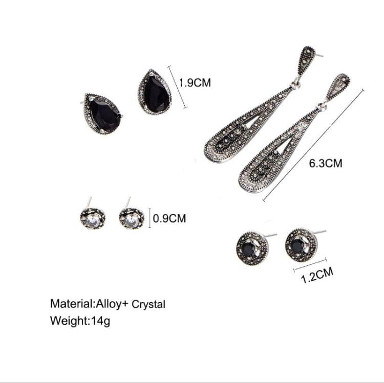 Women Crystal Bohemian Earring Stud Suit(GCM01-04 Black Diamond Zircon)