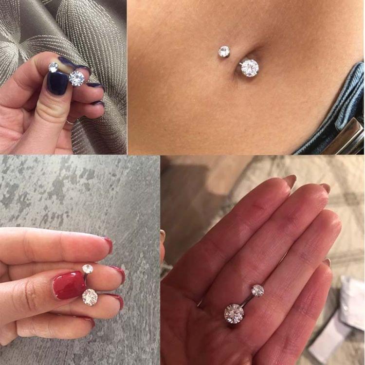 2 PCS Zircon Crystal Body Jewelry Belly Button Ring Navel Piercing Ear Drill(White)