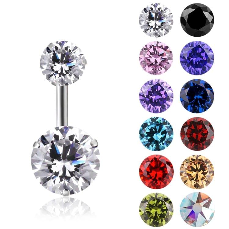 2 PCS Zircon Crystal Body Jewelry Belly Button Ring Navel Piercing Ear Drill(White)