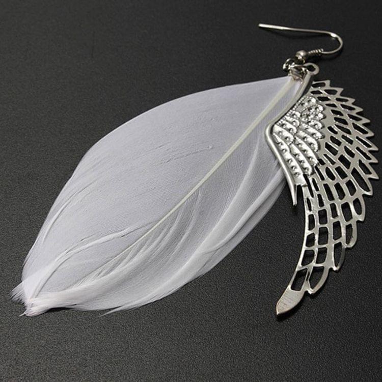 Metal Wing Earrings Bohemian Handmade Vintage Feather Long Drop Earrings(White)