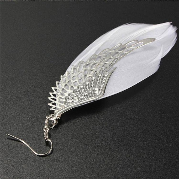 Metal Wing Earrings Bohemian Handmade Vintage Feather Long Drop Earrings(White)