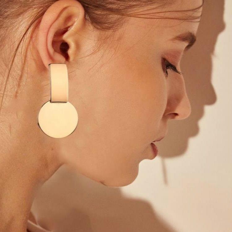 Geometric  Square Round Coin Earrings For Women Punk Earrings Jewelry(Sliver)