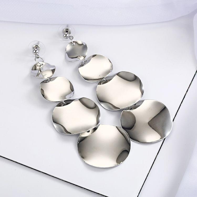 Women Rock Punk Big Round Geometric Metal Long Dangle Earrings For Women, Metal Color:silver