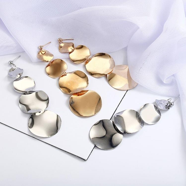 Women Rock Punk Big Round Geometric Metal Long Dangle Earrings For Women, Metal Color:silver