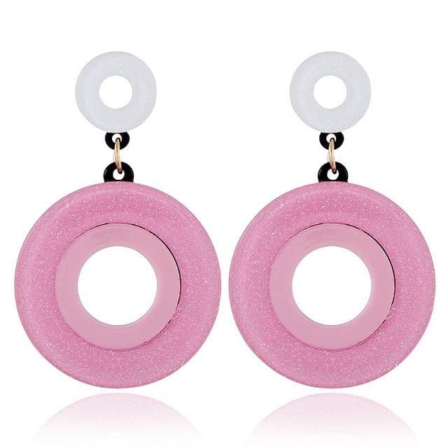 Geometric Coloured Round Acrylic Earring(Pink)