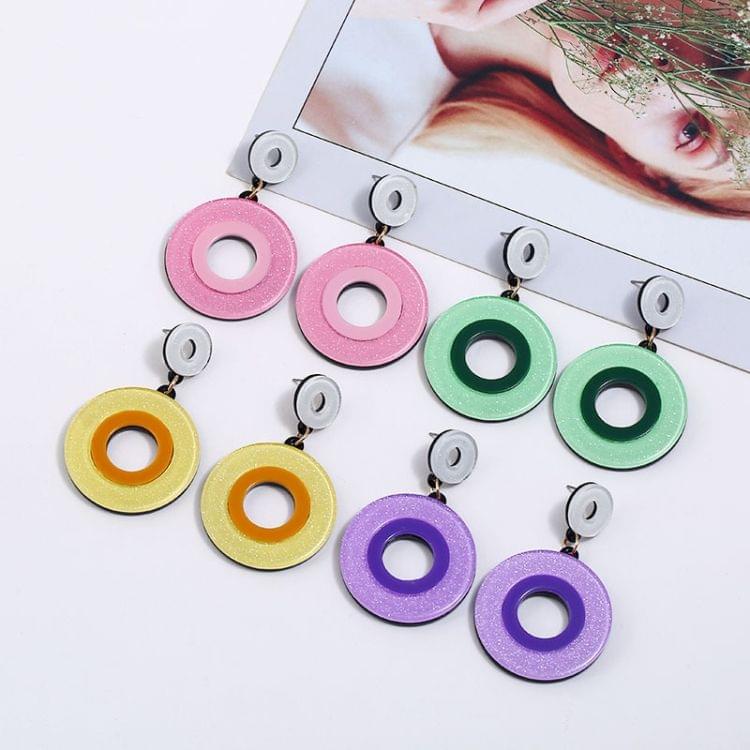 Geometric Coloured Round Acrylic Earring(Pink)