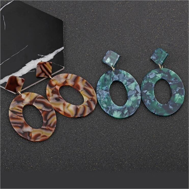 Trend Acrylic Resin Oval Geometry Big Circle Dangle Earrings for Women green