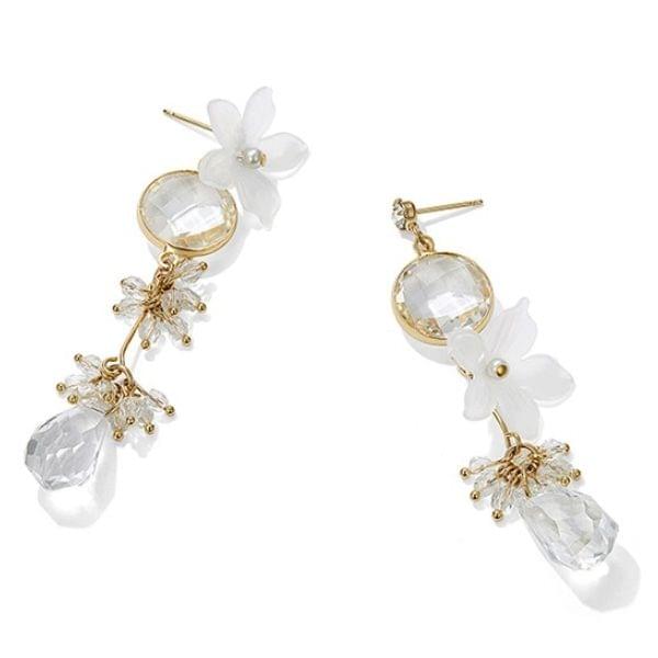 Fashion Tassel Long Asymmetrical Flower Crystal Earrings