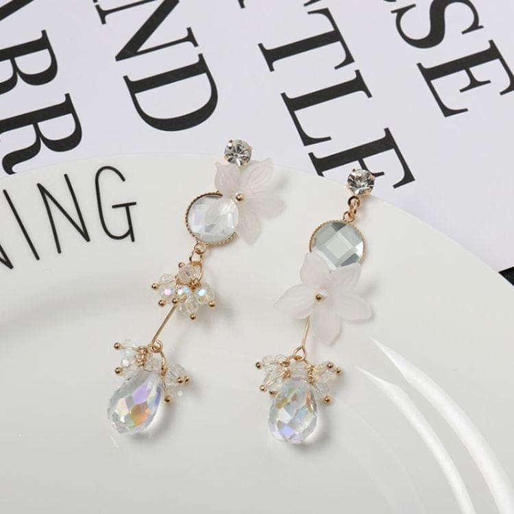 Fashion Tassel Long Asymmetrical Flower Crystal Earrings