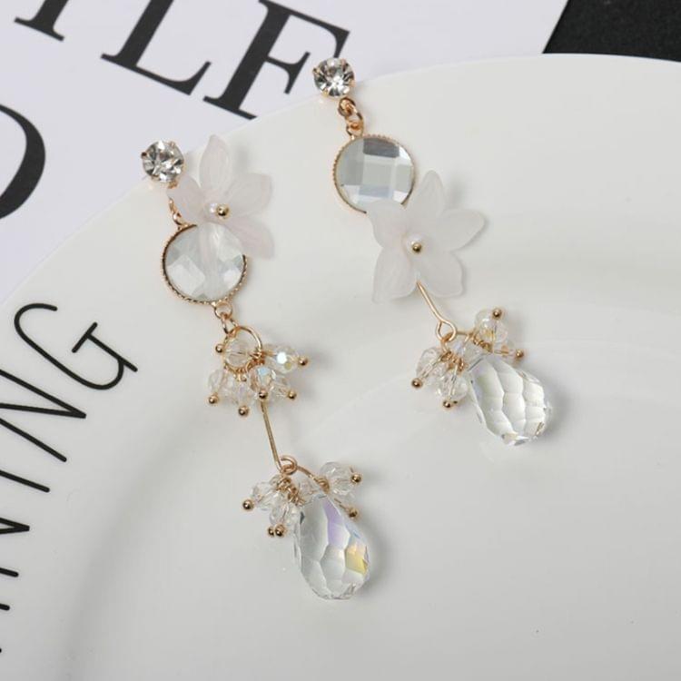 Fashion Tassel Long Asymmetrical Flower Crystal Earrings