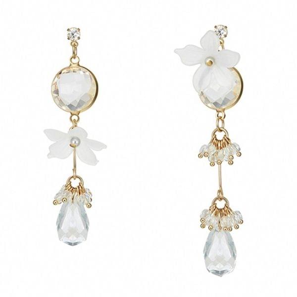 Fashion Tassel Long Asymmetrical Flower Crystal Earrings