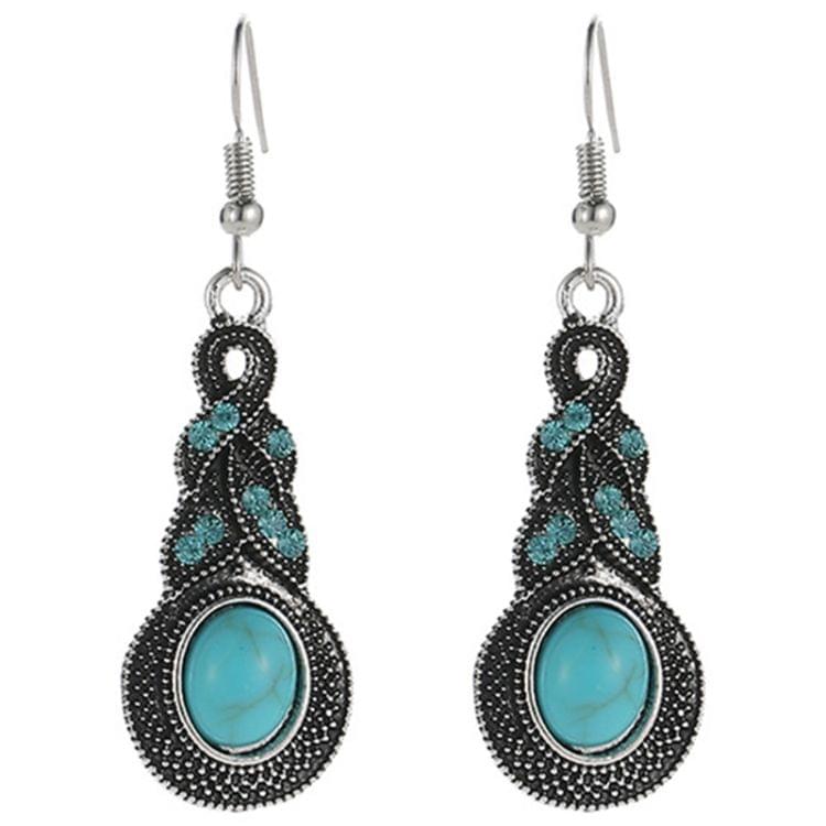 Tibetan Silver Pendant Earrings Natural Stone Drop Silver Pendant  Earrings for Women, Metal color:gourd