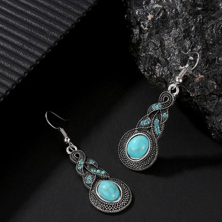 Tibetan Silver Pendant Earrings Natural Stone Drop Silver Pendant  Earrings for Women, Metal color:gourd