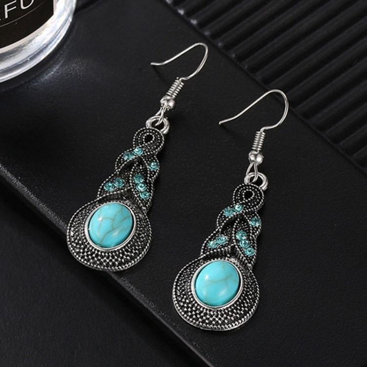 Tibetan Silver Pendant Earrings Natural Stone Drop Silver Pendant  Earrings for Women, Metal color:gourd