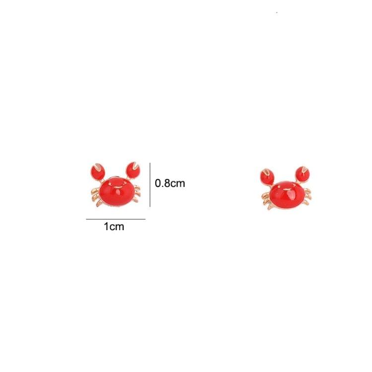 925 Silver Simple Cute Mini Red Crab Metal Stud Earrings for Women