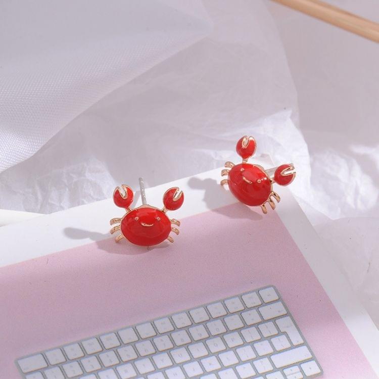 925 Silver Simple Cute Mini Red Crab Metal Stud Earrings for Women