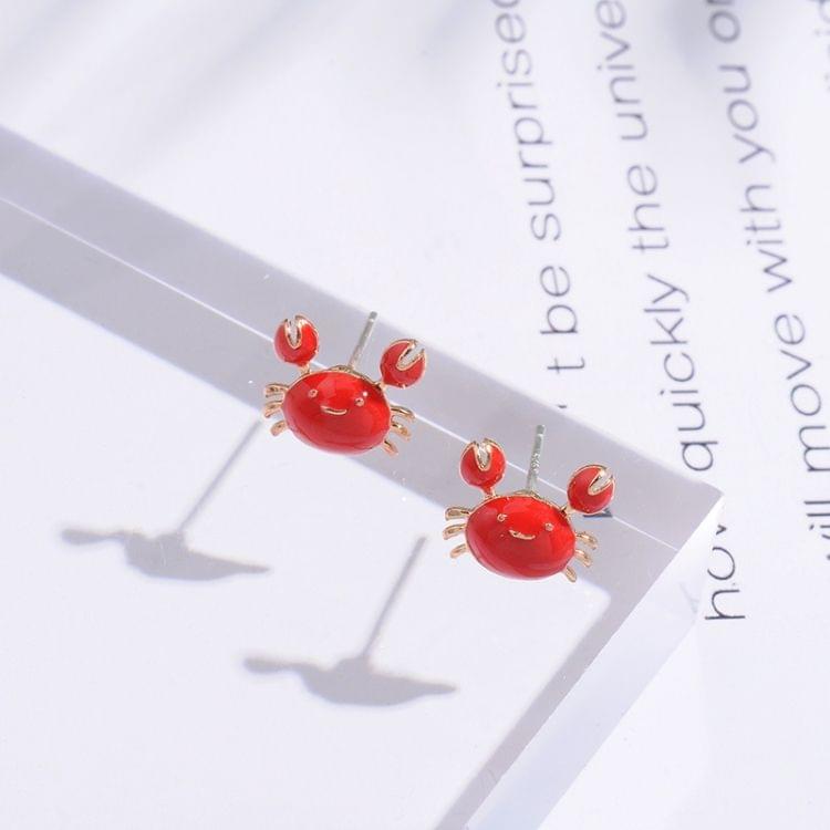 925 Silver Simple Cute Mini Red Crab Metal Stud Earrings for Women