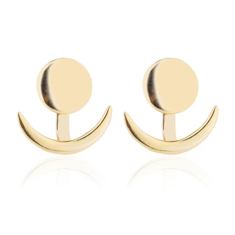 Trendy Crescent Moon Cute Ear Jackets Geometric Round Stud Earrings for Women, Metal Color:Silver